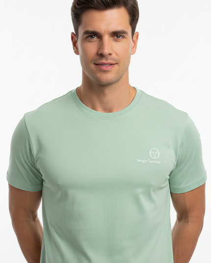 Male model wearing Sergio Tacchini green t-shirt