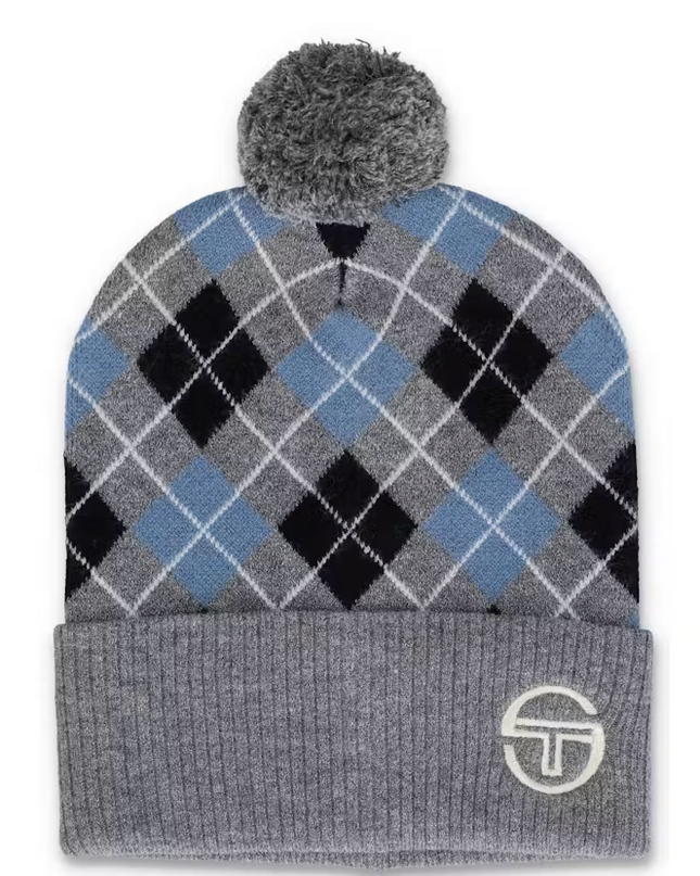 Sergio Tacchini Hamilton Argyle Pom Beanie Charcoal Marl/Black/Blue