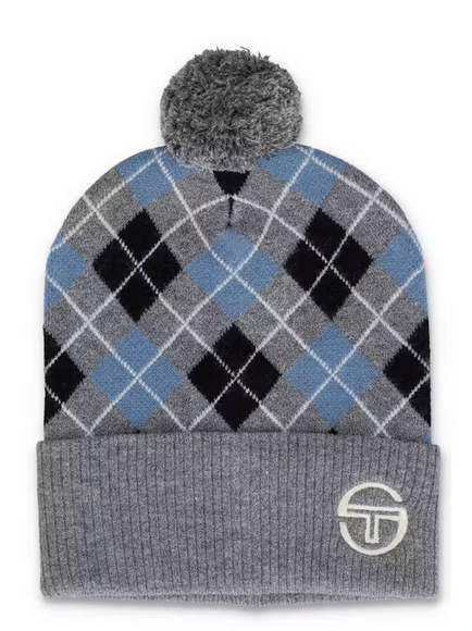 Sergio Tacchini Hamilton Argyle Pom Beanie Charcoal Marl/Black/Blue