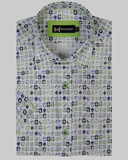 Mish Mash Starburst SS Patterened Shirt White/Lime
