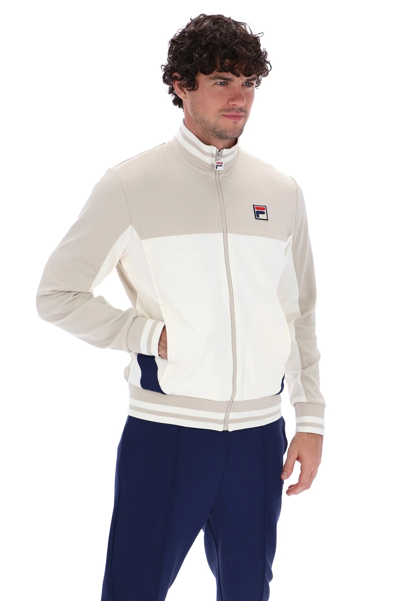 FILA Tiebreaker Funnel Neck Track Top Jacket Gardinia/Silver Lining/Navy - Raw Menswear