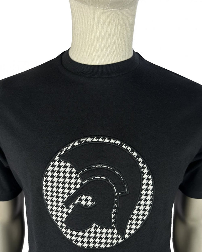 TROJAN Applique Houndstooth Jacquard Tee TR/9138 in Black