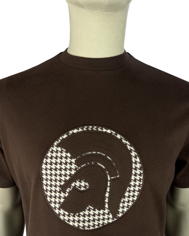 TROJAN Applique Houndstooth Jacquard Tee TR/9138 in Chocolate