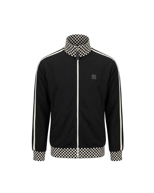 TROJAN Chequerboard Rib Track Top TR/9105 in Black