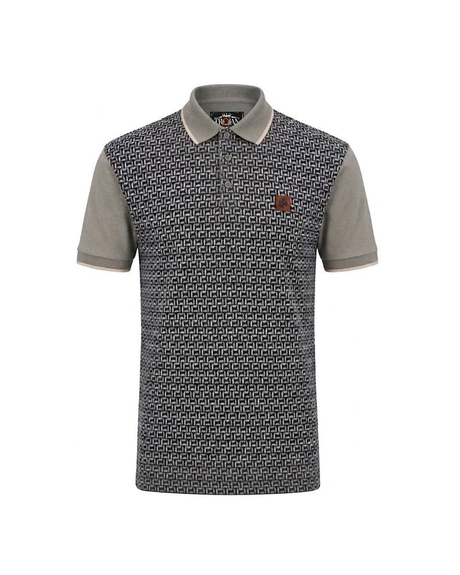 TROJAN Geometric Jacquard Panel Polo TR/9128 Grey