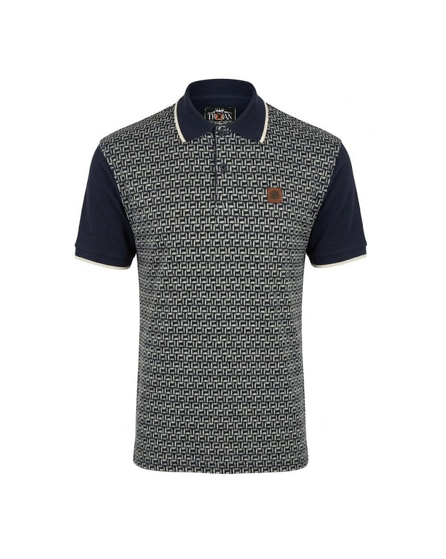 TROJAN Geometric Jacquard Panel Polo TR/9128 Navy