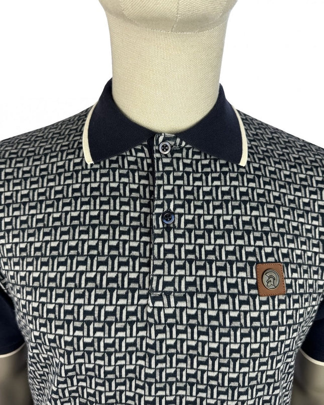 TROJAN Geometric Jacquard Panel Polo TR/9128 Navy