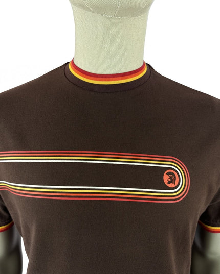 TROJAN Retro Stripe Print Tee TR/9137 Chocolate