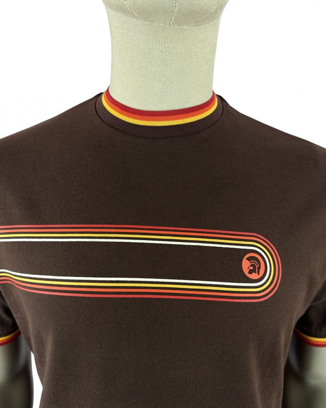 TROJAN Retro Stripe Print Tee TR/9137 Chocolate