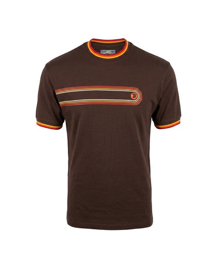TROJAN Retro Stripe Print Tee TR/9137 Chocolate