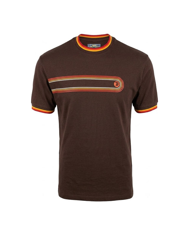 TROJAN Retro Stripe Print Tee TR/9137 Chocolate
