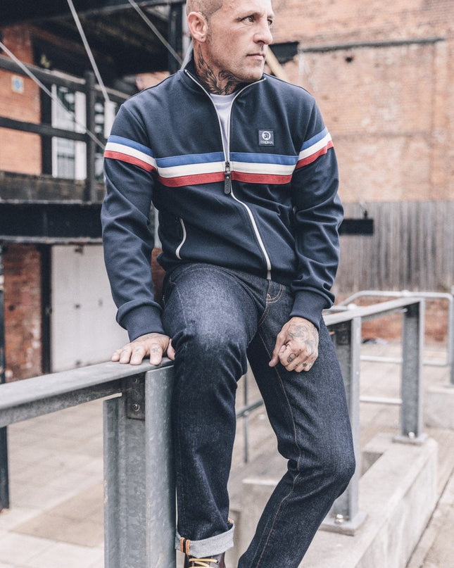 TROJAN Retro Stripe Track Top TR/9002 in Navy