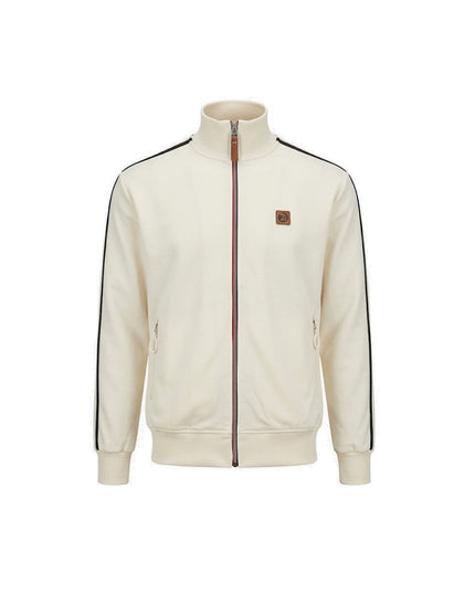 TROJAN Twin-Stripe Contrast Zip Track Top TR/9050 in Ecru