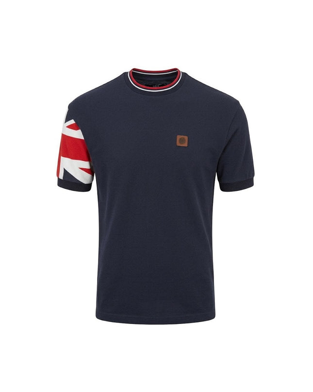 TROJAN Union Jack Flag Print Pique Tee TR/9088 in Navy