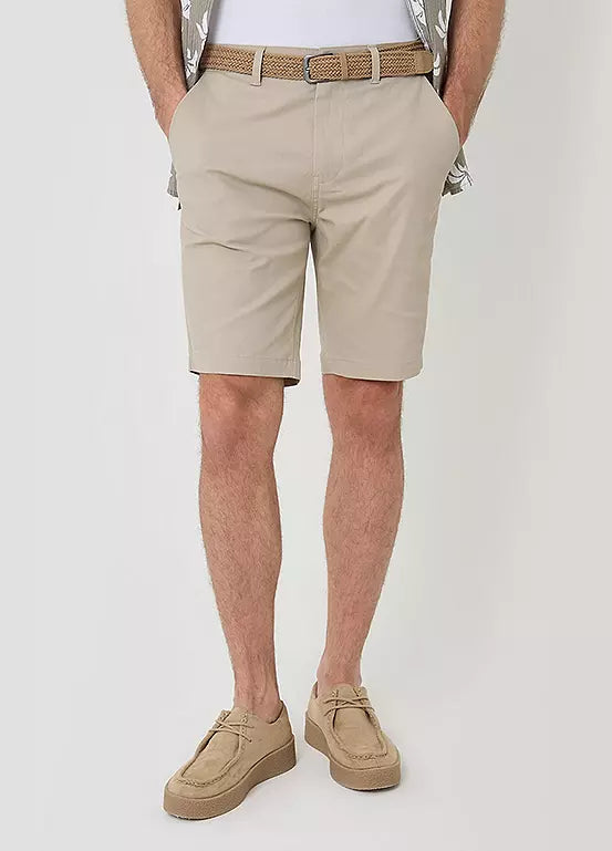 Threadbare ’Conta’ Cotton Turn-Up Chino Shorts Stone