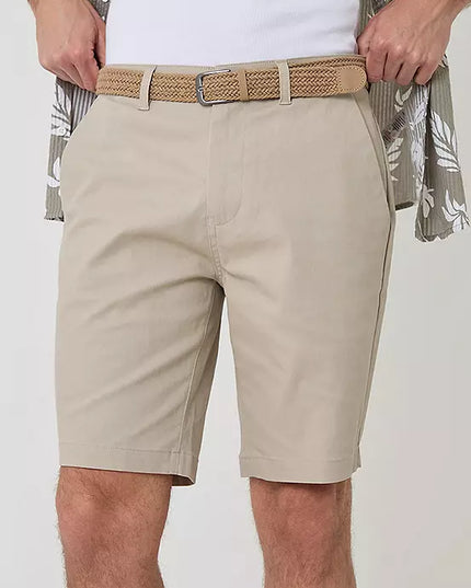 Threadbare ’Conta’ Cotton Turn-Up Chino Shorts Stone