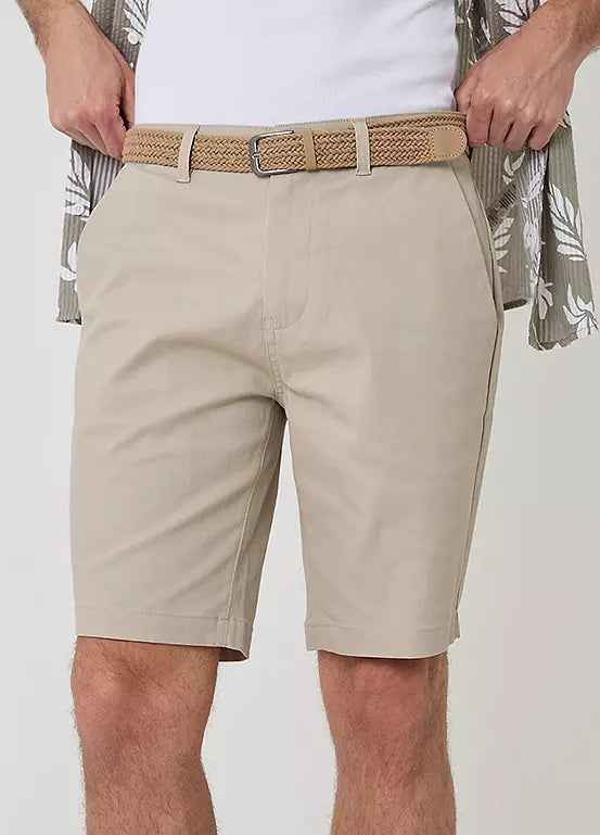 Threadbare ’Conta’ Cotton Turn-Up Chino Shorts Stone