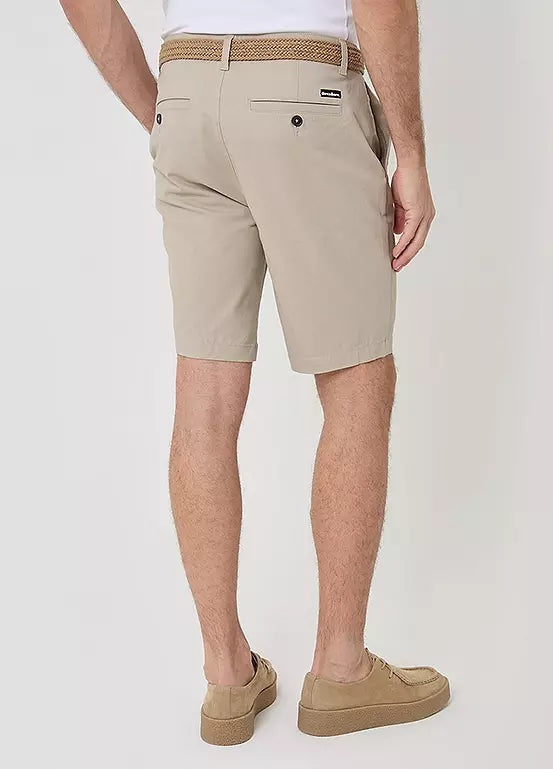 Threadbare ’Conta’ Cotton Turn-Up Chino Shorts Stone