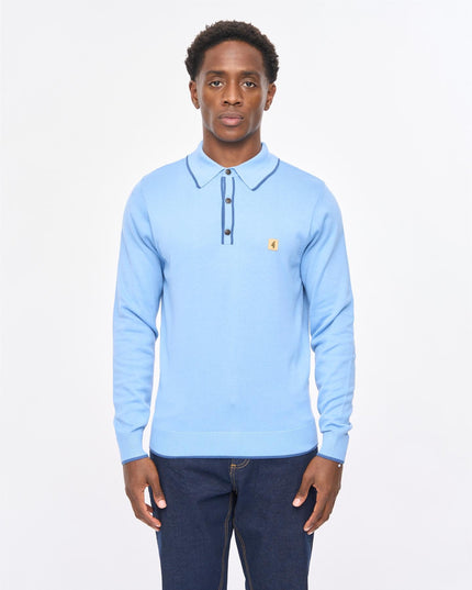 Gabicci Mens Linekar Long Sleeve Knit Polo Gabicci Vintage FISTRAL Blue