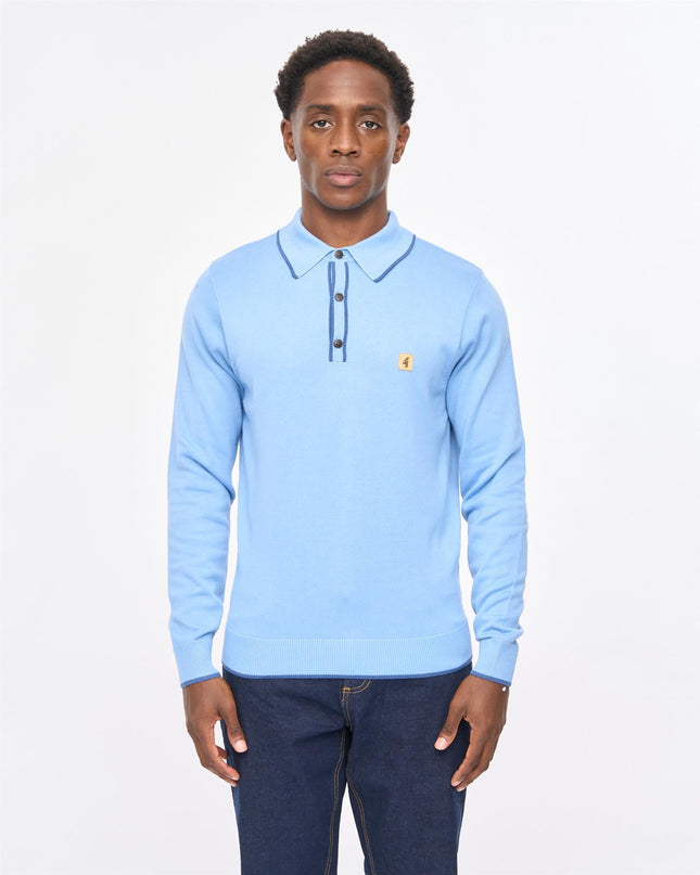Gabicci Mens Linekar Long Sleeve Knit Polo Gabicci Vintage FISTRAL Blue