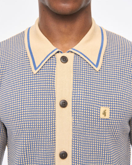 Gabicci Mens Noel Long Sleeve Button Thru Knit Polo Gabicci Vintage CARAMEL