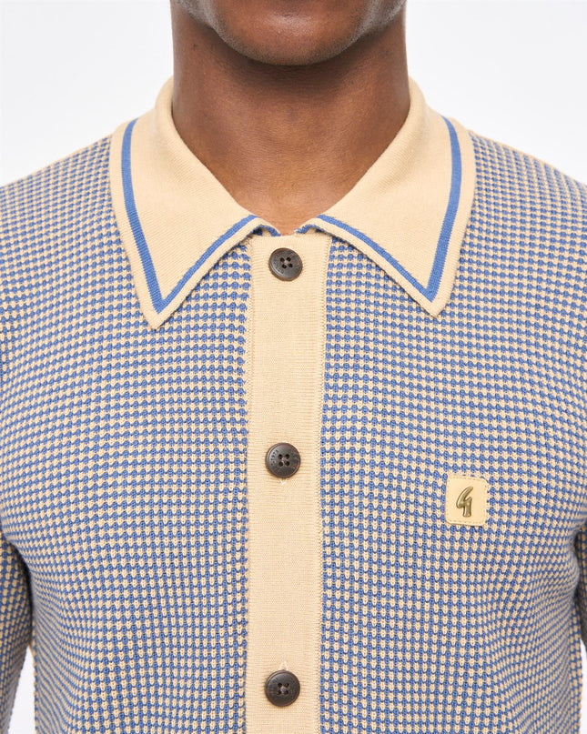 Gabicci Mens Noel Long Sleeve Button Thru Knit Polo Gabicci Vintage CARAMEL