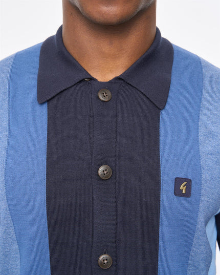 Mens Pedro Long Sleeve Button Thru Knit Polo Gabicci Vintage NAVY