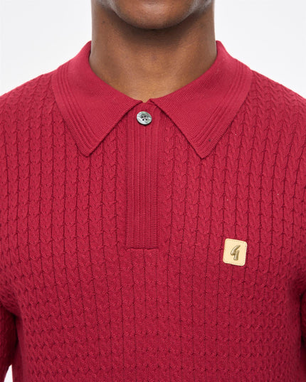 Gabicci Mens Milton Long Sleeve Cable Knit Polo Gabicci Vintage CLARET