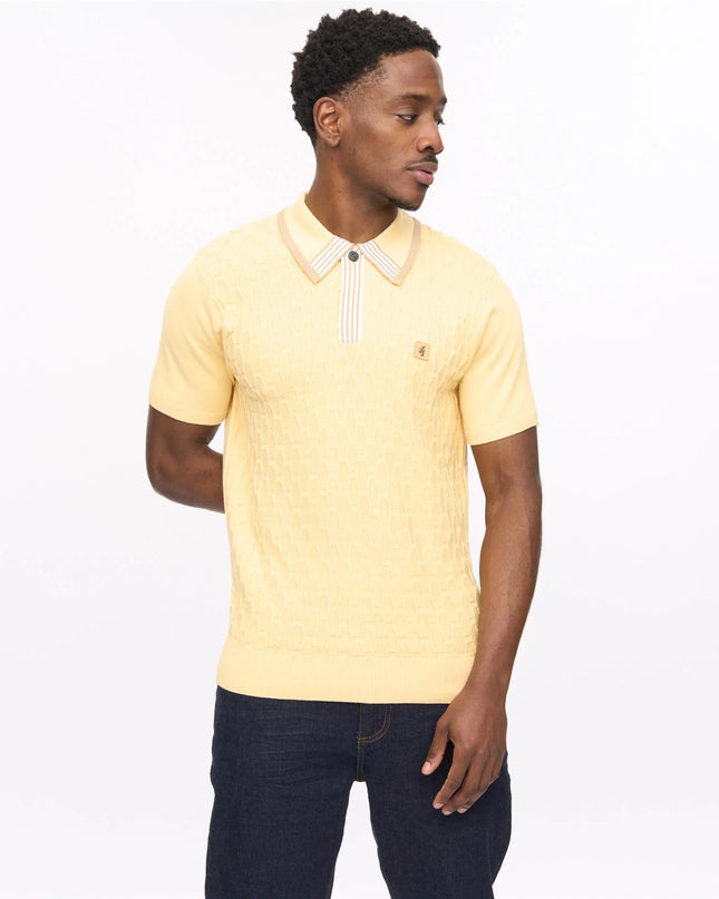Mens Bourne Short Sleeve Stripe Knit Polo Gabicci Vintage LEMON 
