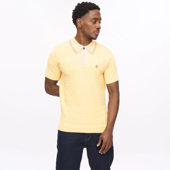 Gabicci Vintage Bourne SS Striped Knit Polo Lemon - 210