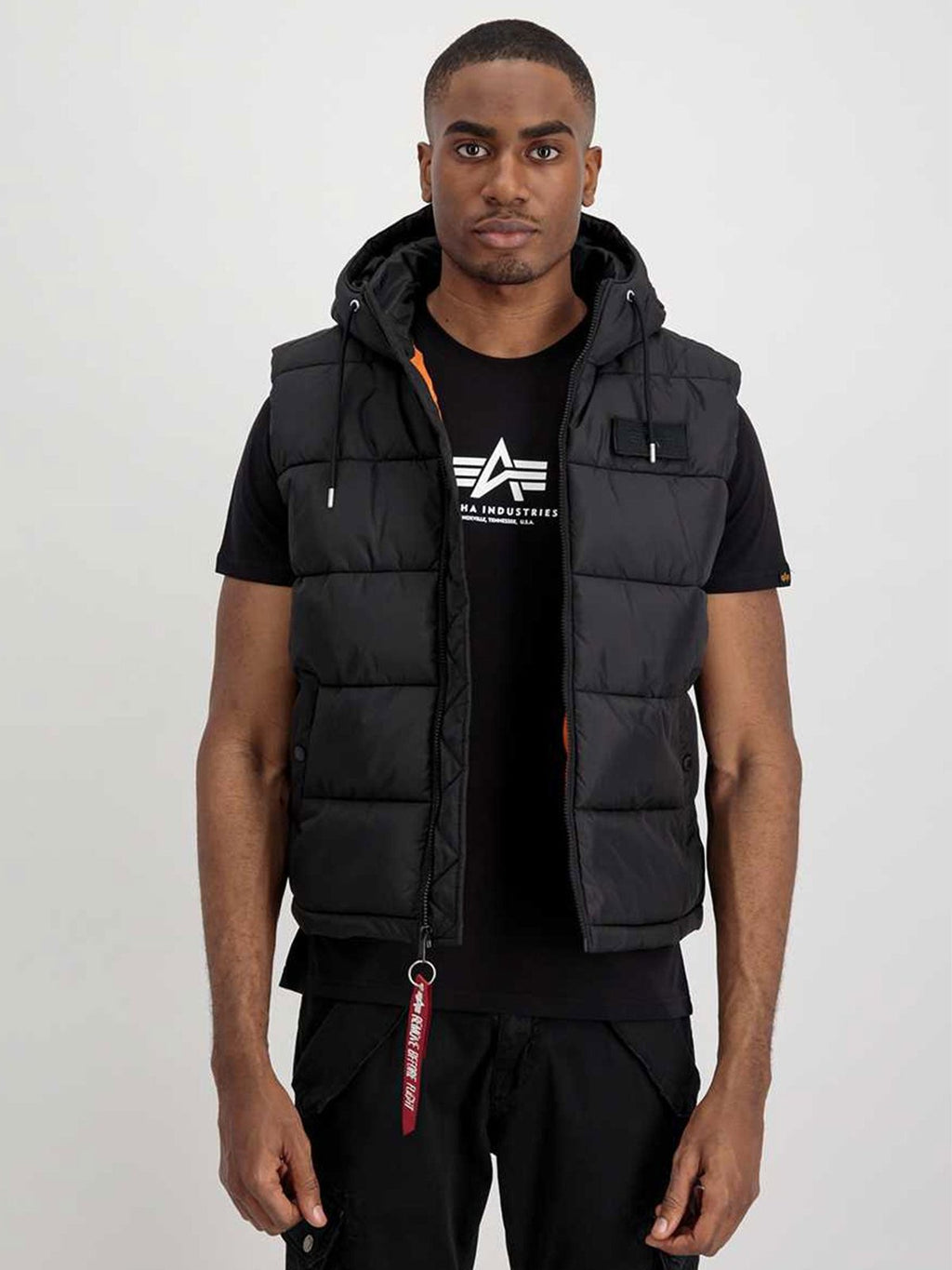 Alpha Industries Hooded Puffer Body Warmer Black - Raw Menswear