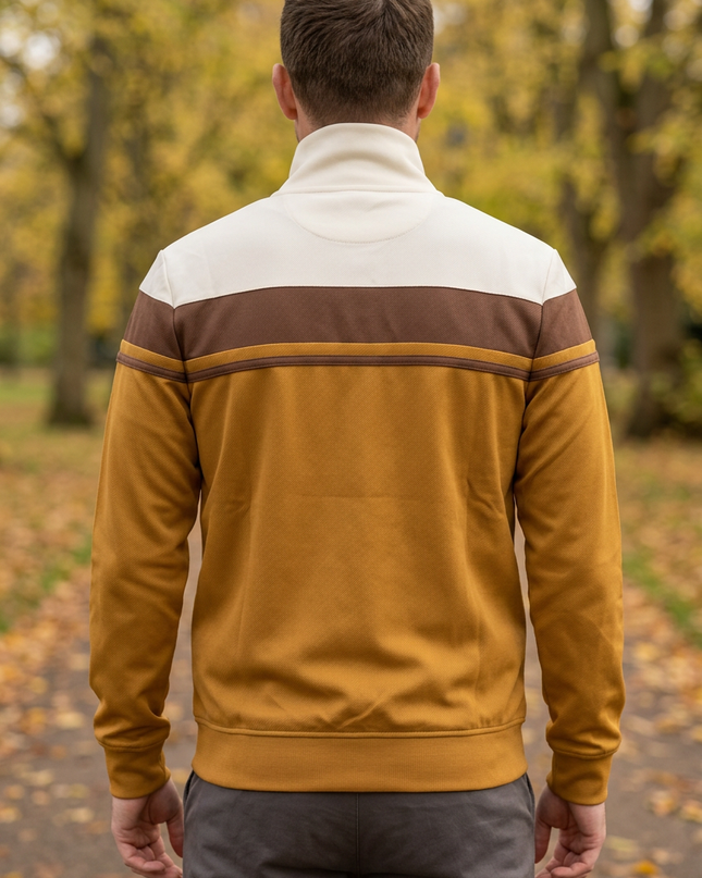 Back view on a white male model in an autumn park