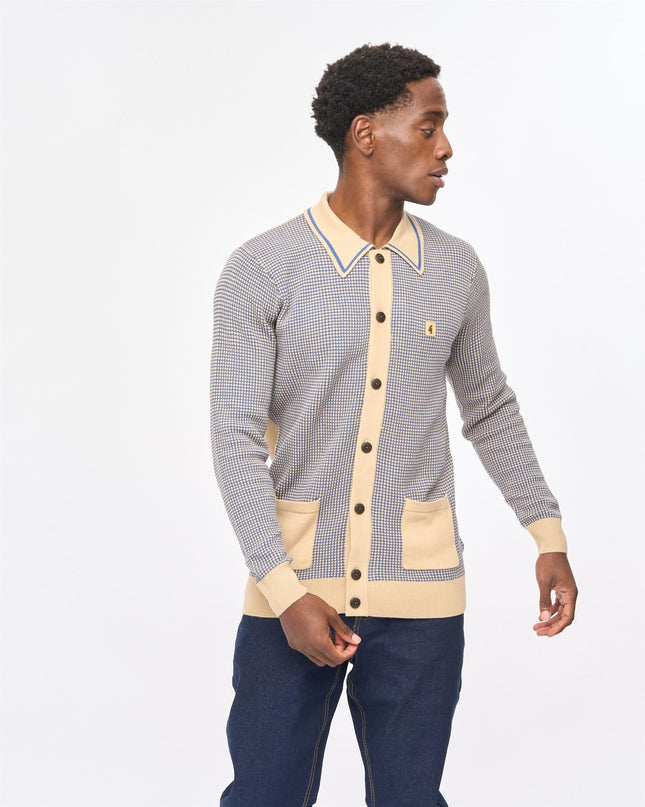 Gabicci Mens Noel Long Sleeve Button Thru Knit Polo Gabicci Vintage CARAMEL