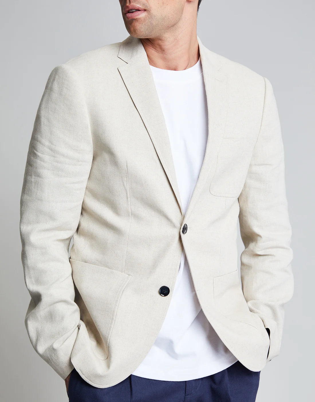 Threadbare Luxe Men's Stone Linen Blend Blazer - Raw Menswear