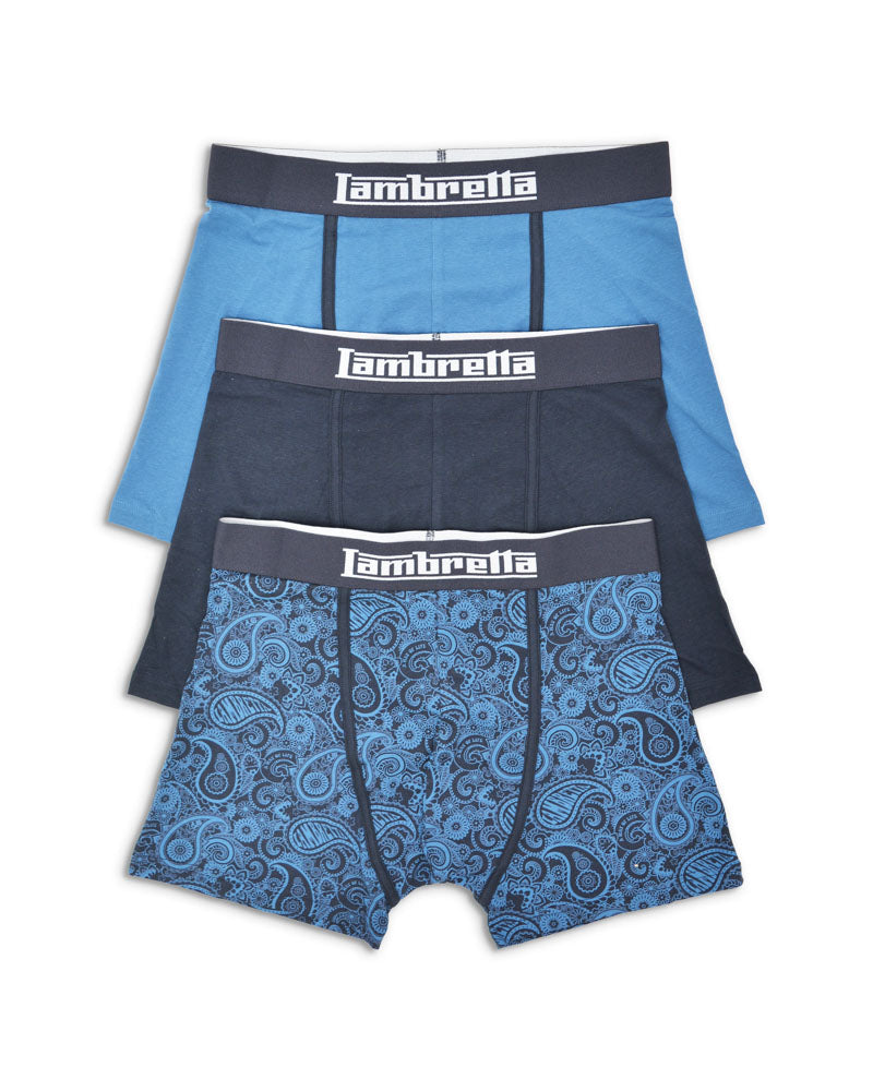 Lambretta 3 Pack Paisley Boxer Shorts Navy - Raw Menswear