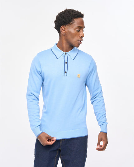 Gabicci Mens Linekar Long Sleeve Knit Polo Gabicci Vintage FISTRAL Blue