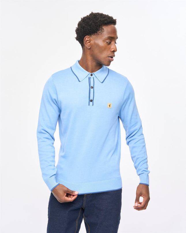 Gabicci Mens Linekar Long Sleeve Knit Polo Gabicci Vintage FISTRAL Blue