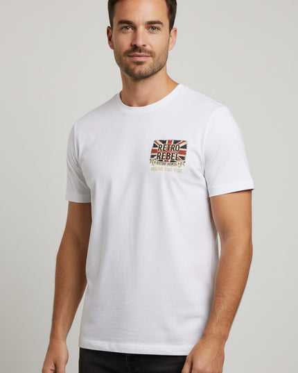 Retro Rebel Boots Back Print Tee in White