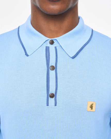 Gabicci Mens Linekar Long Sleeve Knit Polo Gabicci Vintage FISTRAL Blue
