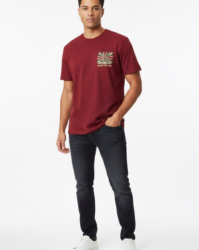 Retro Rebel Bulldog Back Print Tee in Burgundy