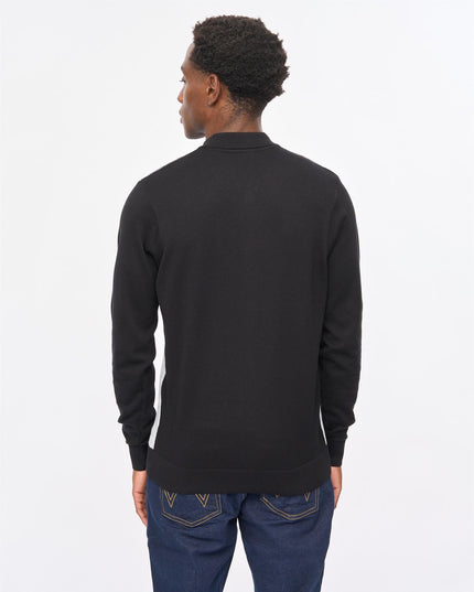 Gabicci Mens Pedro Long Sleeve Button Thru Knit Polo Gabicci Vintage BLACK