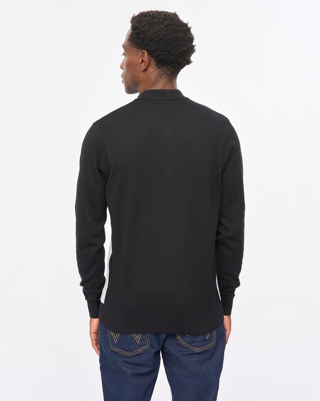 Gabicci Mens Pedro Long Sleeve Button Thru Knit Polo Gabicci Vintage BLACK