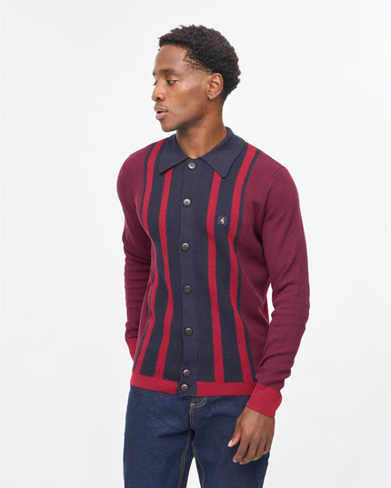 Gabicci Mens Pascal Long Sleeve Button Thru Knit Polo Gabicci Vintage CLARET