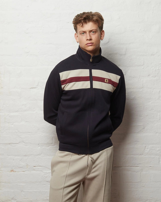 Gabicci Vintage Escher Stripe Sweat Track Top Navy