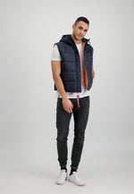 Charger l&#39;image dans la galerie, Alpha Industries Hooded Puffer Body Warmer Rep Navy Blue - Raw Menswear
