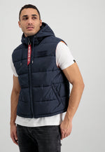 Load image into Gallery viewer, Alpha Industries Hooded Puffer Body Warmer Rep Navy Blue - Raw Menswear
