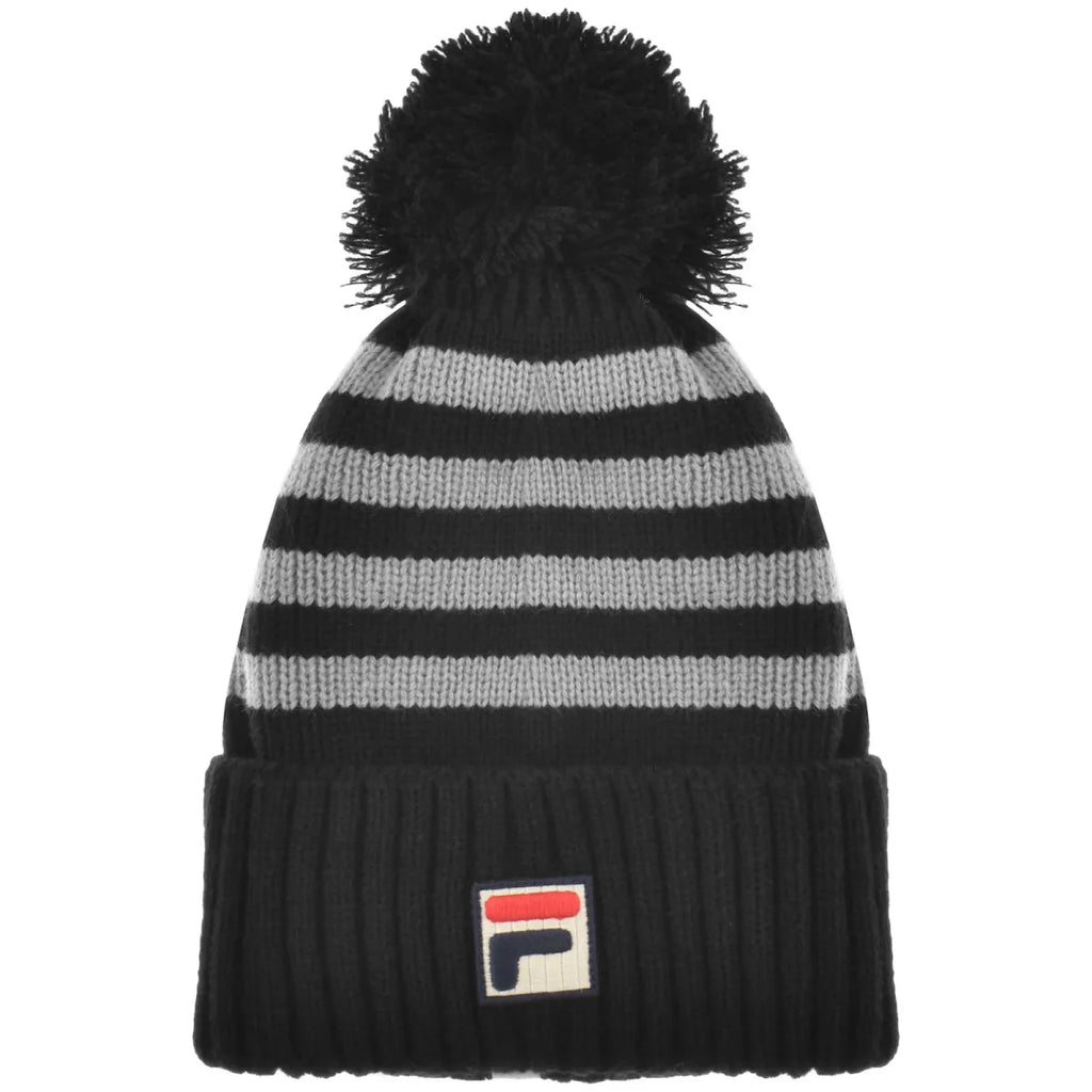 FILA Market Chunky Knit Turn Up Bobble Hat Black/Grey - Raw Menswear