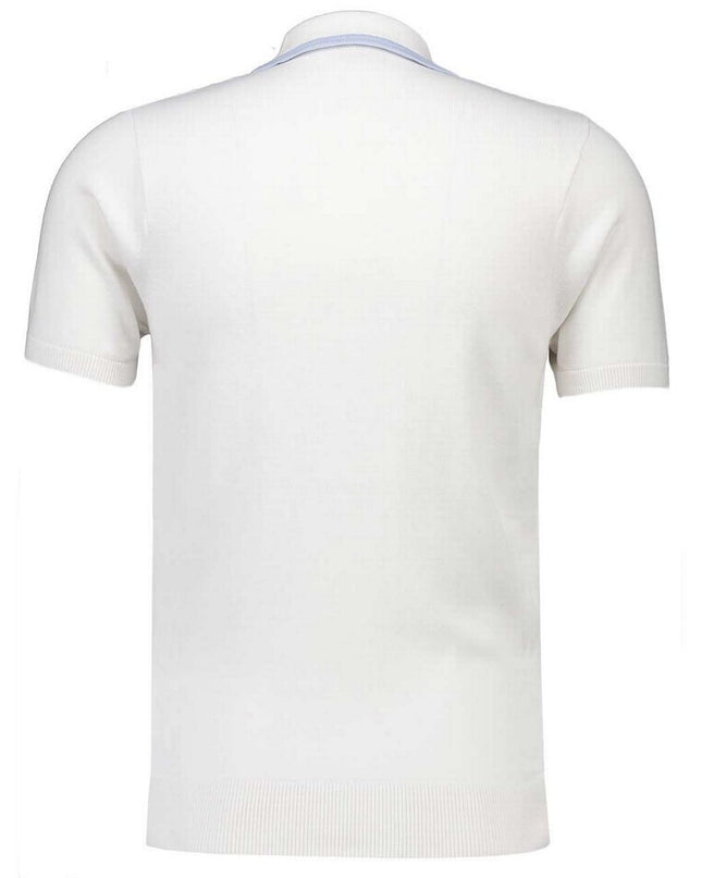 Gabicci Vintage Bourne Men's Mod Textured Knit Polo Top in White