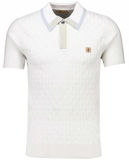 Gabicci Vintage Bourne Men's Mod Textured Knit Polo Top in White