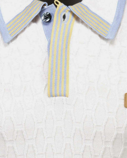 Gabicci Vintage Bourne Men's Mod Textured Knit Polo Top in White